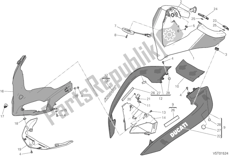 All parts for the Cowling of the Ducati Multistrada 1200 S Pikes Peak 2016